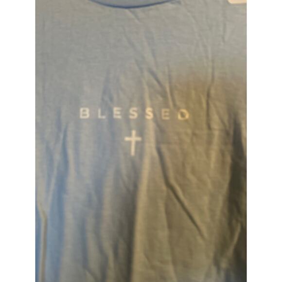 NWT Gildan Men's Cut Light Blue T Shirt BLESSED Crew Neck Size Small - Picture 2 of 7